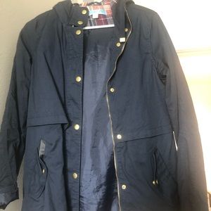 Utility jacket navy with red and navy plaid hood